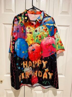 Men's Multicolor Balloon Print Short-Sleeve Button-Down Shirt
